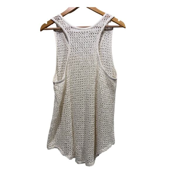 Open Knit Womens Top Size L/XL Neutral Razor Crochet Cover-up Boho Tank - Picture 2 of 8